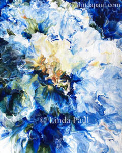 blue abstract flower painting