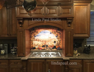 Tuscan tile mural over stove