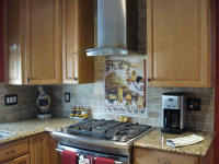 Tuscan kitchen back splash with travertine subway tile