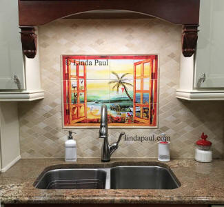 florida beach backsplash mural