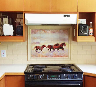 running horses tile mural