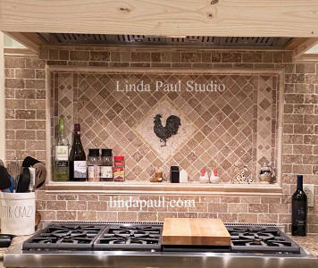 rooster metal  backsplash mosaic medallion