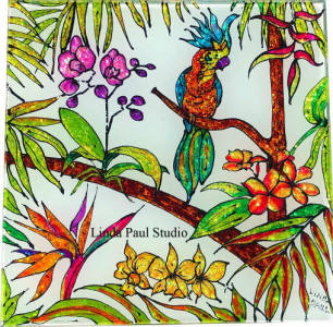 tropical tile with flowers parrot