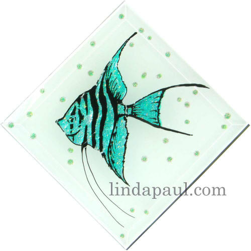 aqua blue seal glass  angel fish tile