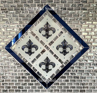 hand painted fleur de lis galls tile blue and silver