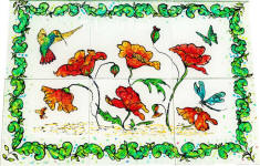 hand painted hummingbird tile mural backsplash art