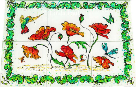 hand painted hummingbird tile mural backsplash art