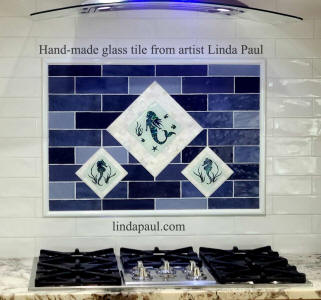 mermaid and seahose glass backsplash mosaic tiles