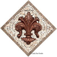 copper fleur de lis mosaic backsplash