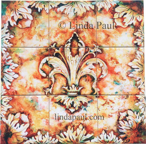 india ink fleur de lis tile mural backsplash