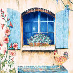 rooster and hollyhock tile