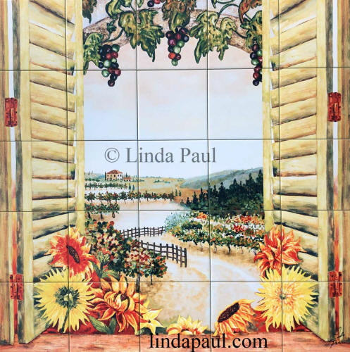 vineyard and sunflowers tile mural