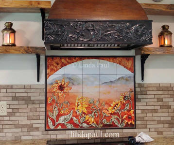 sunflower art tile backsplash