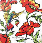 poppy hummingbird art nouveau tile