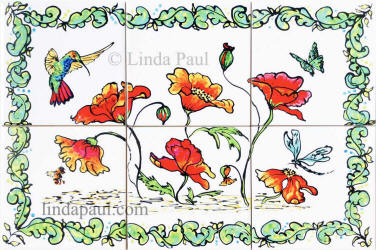 poppy hummingbird tile mural